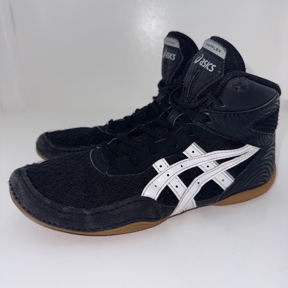 Asics Matflex Wrestling Shoes Youth Boys Size 4.5Y Black High Top 1084A011